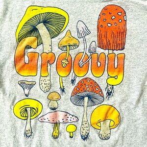 Groovy Mushrooms Medium Gray Jerzees T-shirt